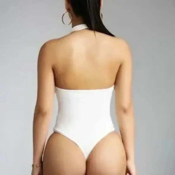 Naked Wardrobe So Twisted Halter Bodysuit in White - Picture 5 of 7